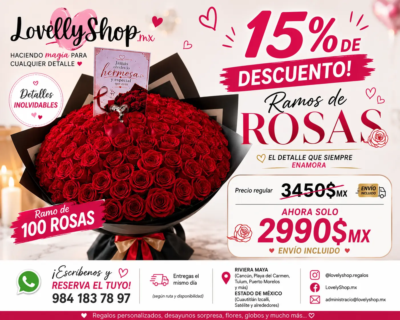 Ramo Deluxe 100 Rosas — regalo a domicilio LovelyShop.mx